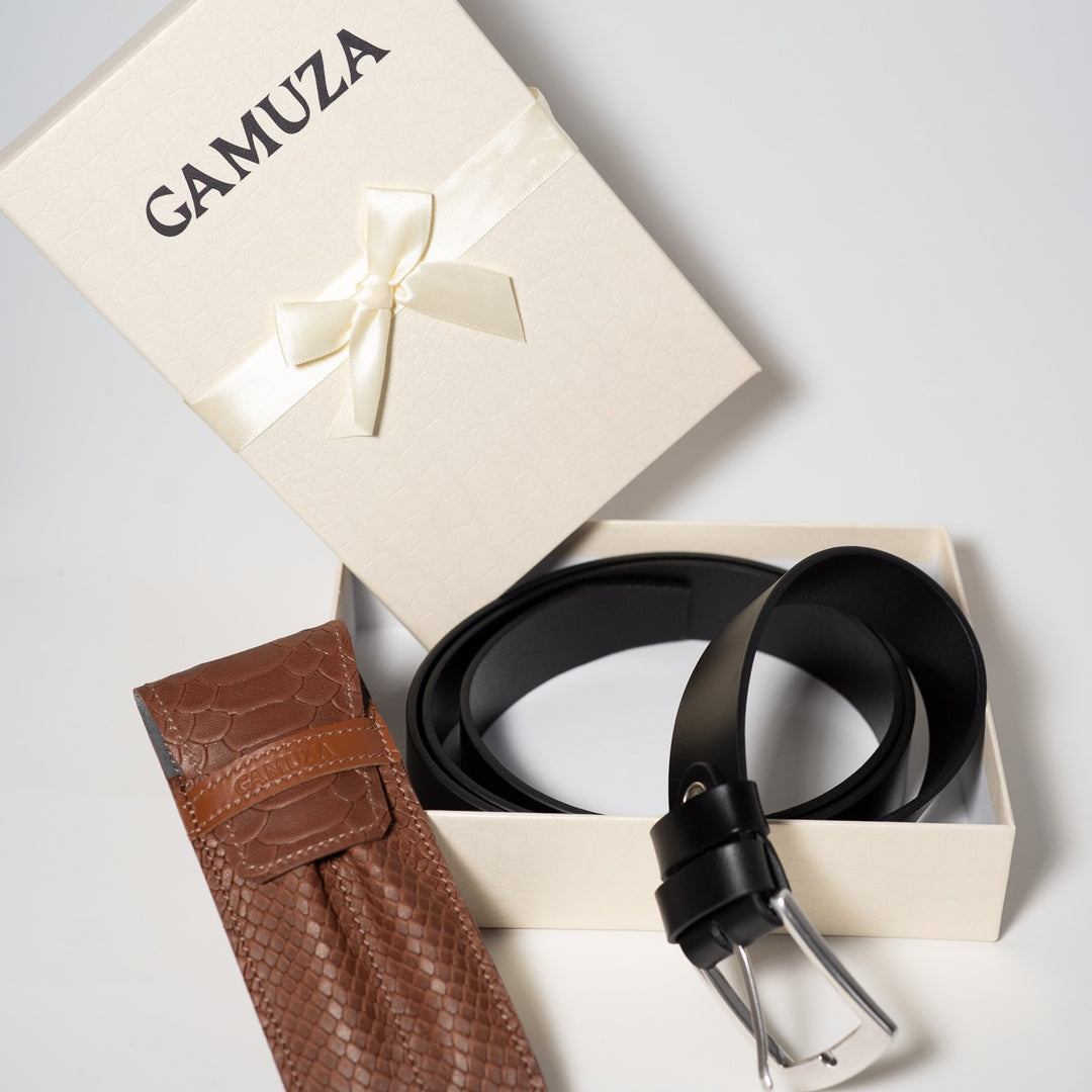 MAGIC BOX 1-set cadou piele naturala, curea si portpixuri