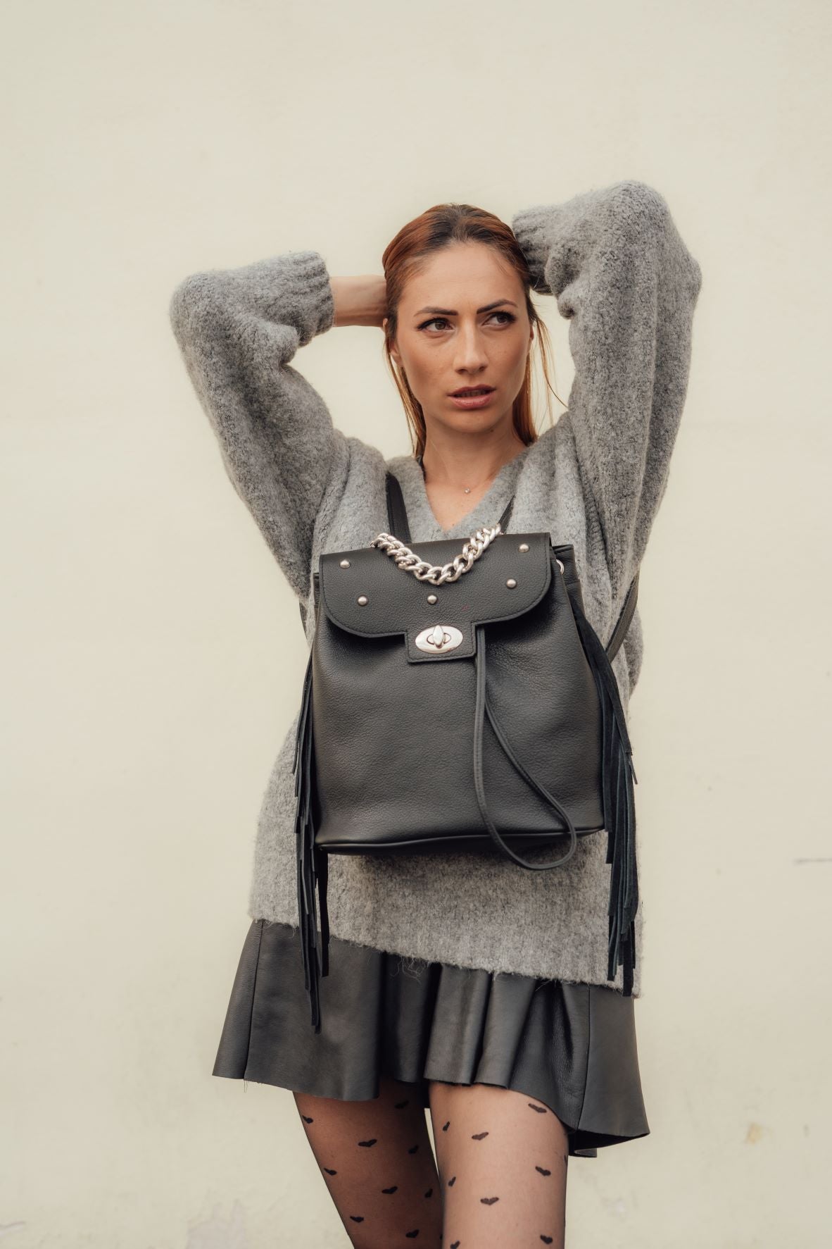 Black Fringe Backpack