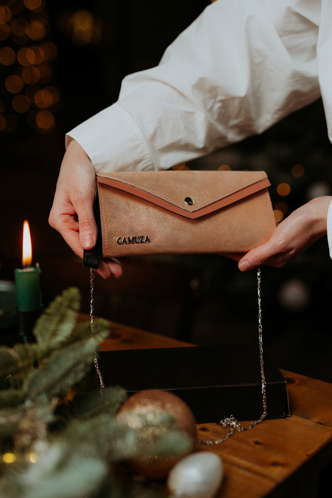 Portofel-plic Auriu-Roze Sidefat